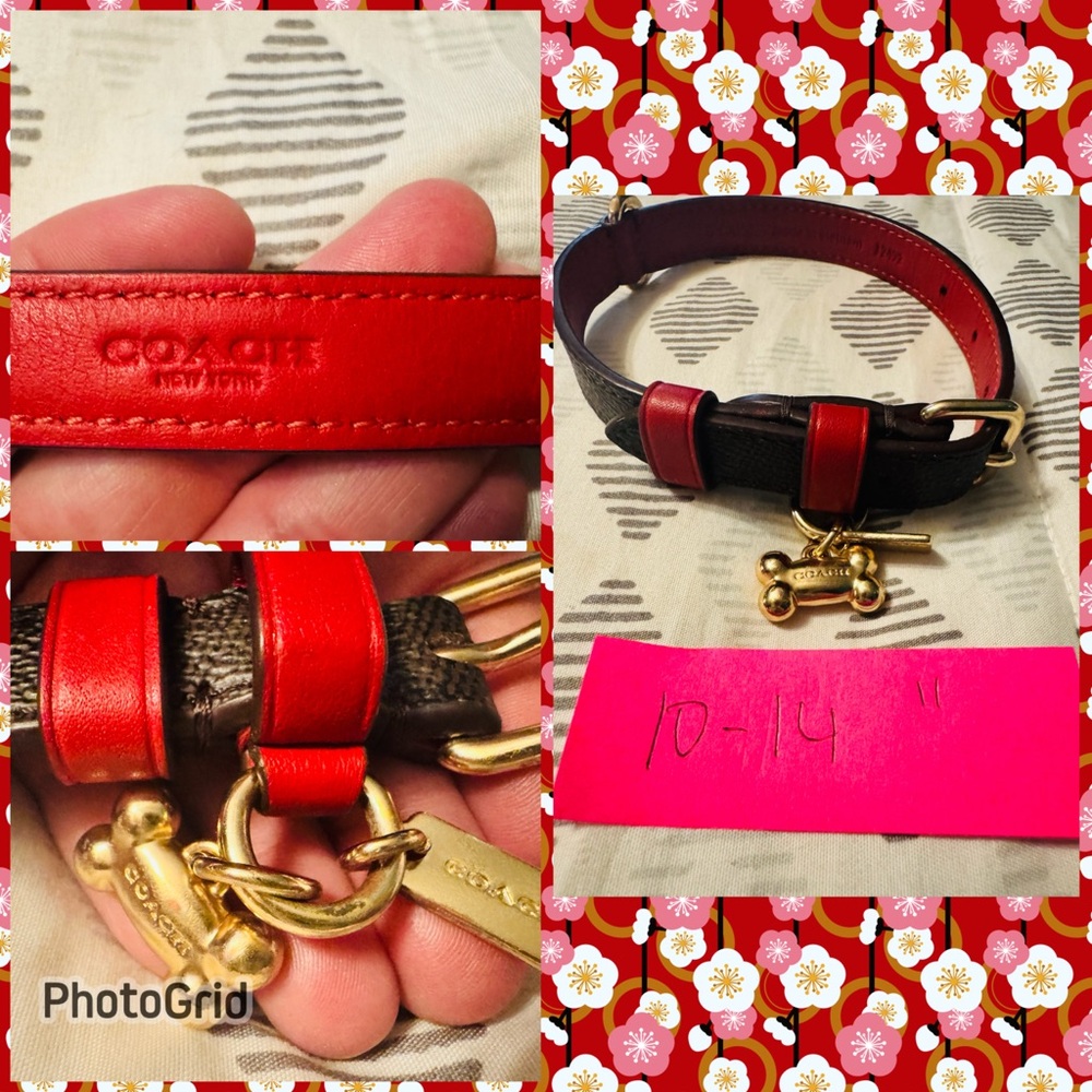 Coach Red and Brown Monogram Puppy/Small Dog Collar
